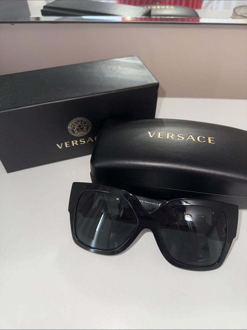 Versace Black Sunglasses with Gold Greek Key Hardware
